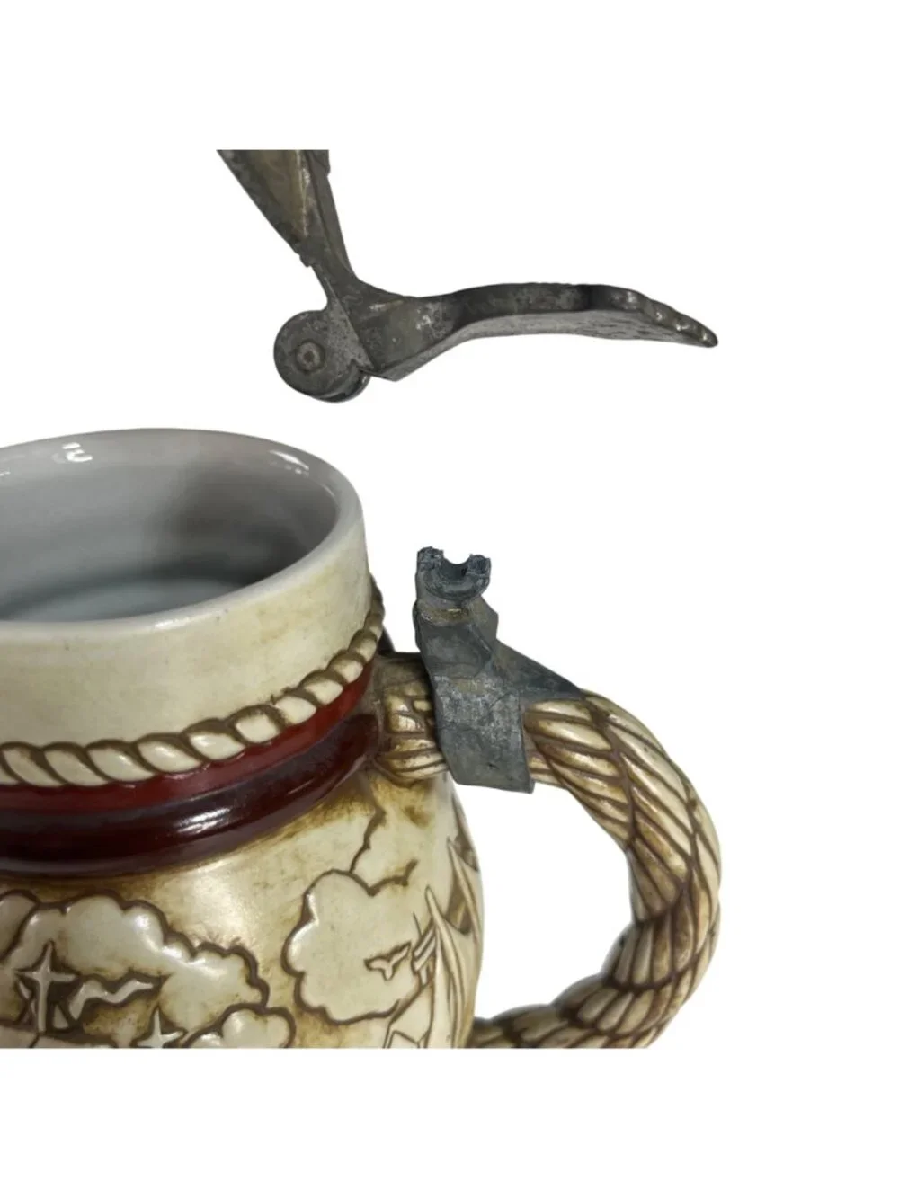 Vintage Avon Ceramic Beer Stein Broken‎ Pewter Lid Nautical Scene 1977